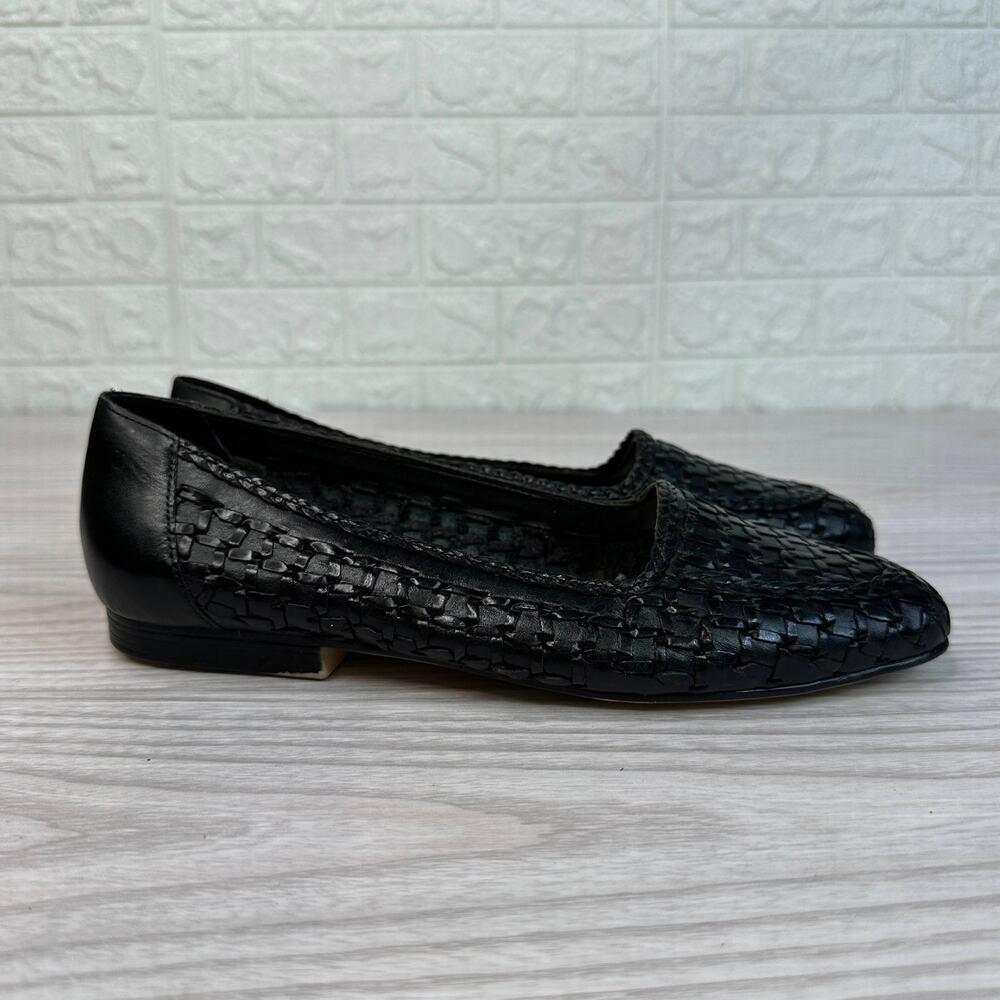VTG Gloria Vanderbilt Ballet Flats US 6.5 Black Woven Leather Slip-On Dress Shoe